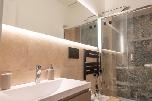 罗马Testaccio Boutique Apartment in Rome的一间带水槽和淋浴的浴室