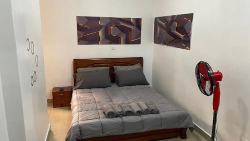 基加利Budget Retreat Kiyovu的一间卧室配有一张带风扇的床