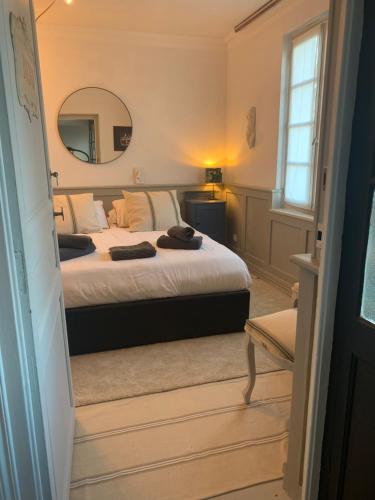 Triac-LautraitBelle Chambre的卧室配有一张壁挂镜子的床