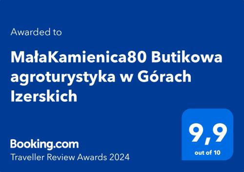 MałaKamienica80 Butikowa agroturystyka w Górach Izerskich的手机的屏幕截图,带有单词