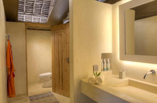 KoitoKudu Safari Camp的一间带水槽、卫生间和镜子的浴室