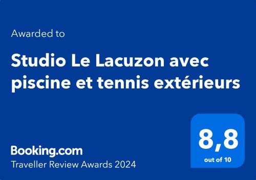 Studio Le Lacuzon avec piscine et tennis extérieurs的证书、奖牌、标识或其他文件