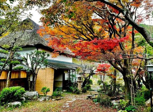Furuyu洋々庵・古民家一棟貸・完全貸切・プライベートサウナ的前面有落叶的房子