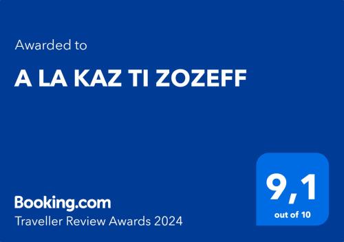 圣若瑟A LA KAZ TI ZOZEFF的蓝色长方形与单词 a la kaztec zeref