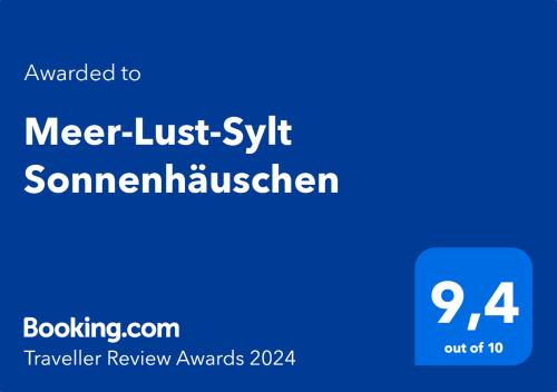 韦斯特兰Meer-Lust-Sylt Sonnenhäuschen的只见了那些令人激动的万年节的词,就有一个蓝色的标志