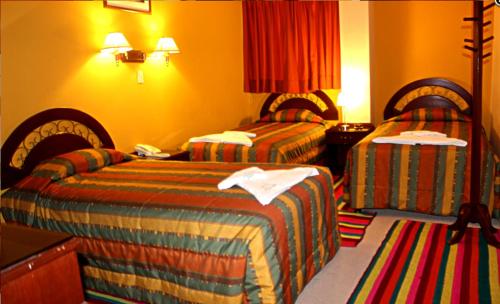瓦拉斯Gran Hotel Alturas的一间酒店客房,房间内设有两张床