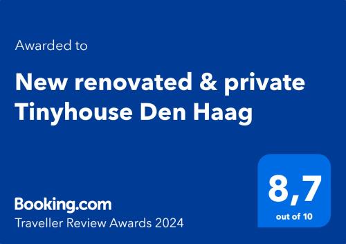 Renovated & private Tinyhouse Den Haag short stay appartment的证书、奖牌、标识或其他文件