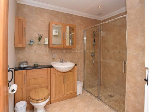 1 Bed in Colchester 58576的带淋浴、盥洗盆和卫生间的浴室