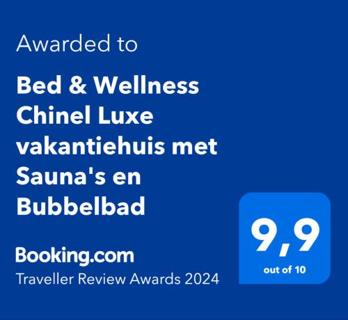 圣安娜兰Bed & Wellness Chinel Luxe vakantiehuis met Sauna's en Bubbelbad的手机的屏幕,文字升级到床和健康诊所