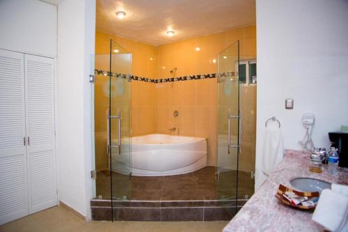 迪坡斯特兰Nuevo Amanecer的带浴缸、淋浴和盥洗盆的浴室