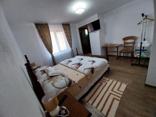 波洛夫拉吉Casa Stefi si Alexia的卧室配有1张床、1张桌子和1把椅子
