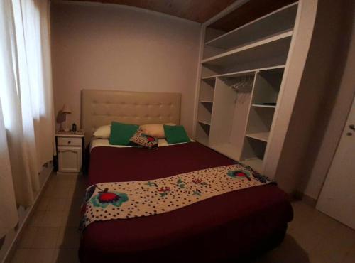 特来凡林Bello Coihue的一间卧室设有两张床和书架
