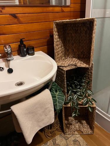 卢捷拿纳德德斯努ChillHouse的一间带水槽和卫生间及篮子的浴室