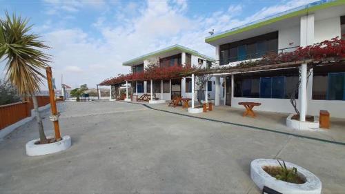 索里托斯Punta Cocos Beach Casitas的前面有棕榈树的建筑