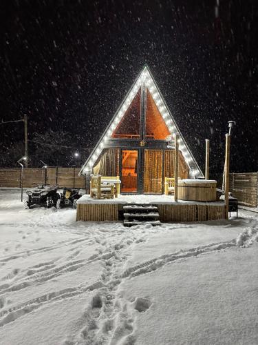 博尔若米Borjomi Story的雪中的一个小木屋