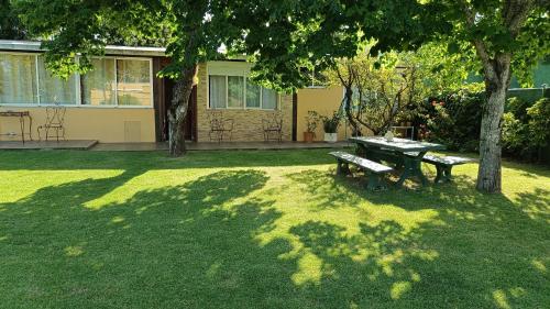 蒙得维的亚Casa Independiente en Punta Gorda的院子里树下的野餐桌