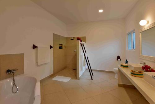 基利菲Mnarani Beach Club的带浴缸、水槽、卫生间和浴缸的浴室