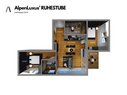 菲根AlpenLuxus' RUHESTUBE with balcony & car park的公寓的平面图,设有厨房