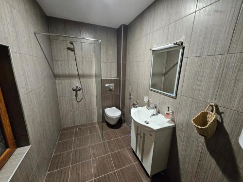 StoykiteПланински перли, дом 1的带淋浴、盥洗盆和卫生间的浴室