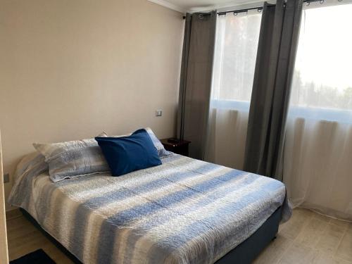 维纳德马Departamento en Viña del Mar的一间卧室配有一张带蓝色枕头的床