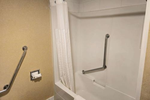 坎卢普斯Rodeway Inn & Suites的设有带淋浴间和卫生间的浴室