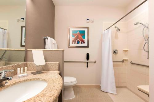 圣安东尼奥圣安东尼奥北部原石橡树万怡酒店的一间带水槽、卫生间和淋浴的浴室