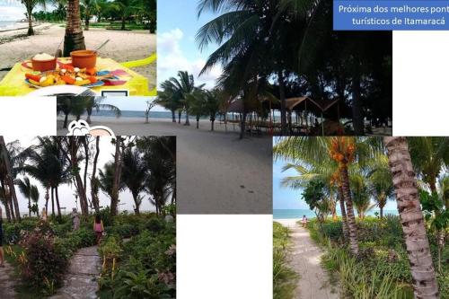 伊塔马拉卡Casa com piscina Forte Orange- Itamaracá的棕榈树海滩照片的拼贴
