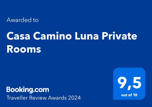 Casa Camino Luna Private Rooms的证书、奖牌、标识或其他文件