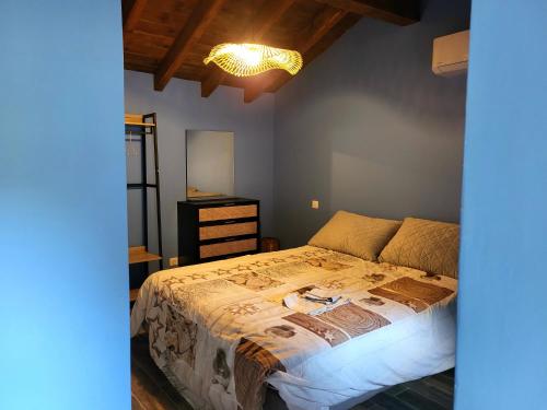 Grosseto-PrugnaL anghjuledda 2的一间卧室配有一张床和一个吊灯