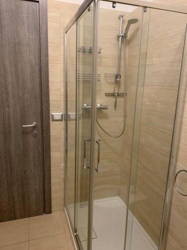 坎波巴索Appartamento a Campobasso的浴室里设有玻璃门淋浴