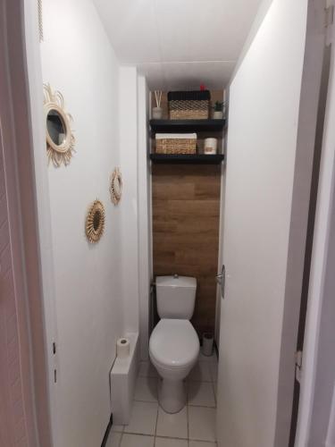 蒙热内夫尔Résidence l'olympia的走廊上的小浴室设有卫生间