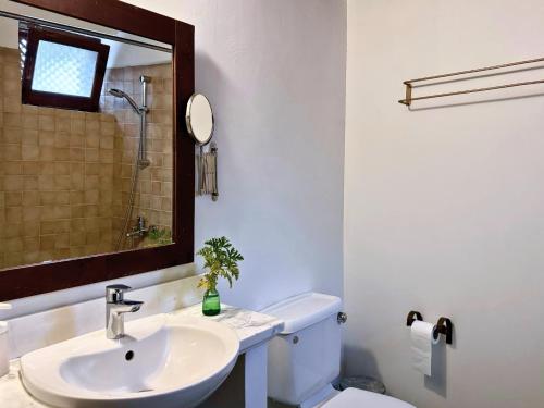 Chirokitia坡弗里奥斯乡间别墅公寓的一间带水槽、卫生间和镜子的浴室