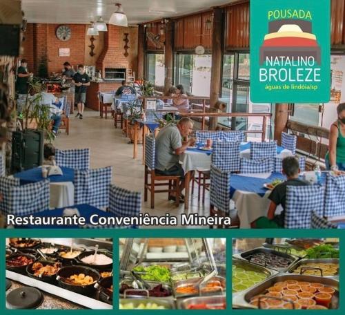 阿瓜斯迪林多亚Pousada Natalino Broleze的餐馆照片的拼贴