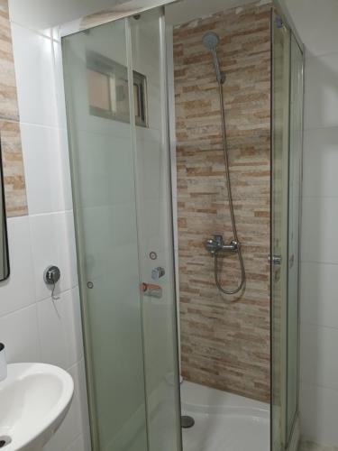 科洛尼亚-德尔萨克拉门托Leia's House的带淋浴的浴室和玻璃门