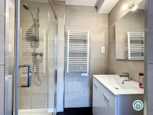 布雷斯特Ty Massillon ravissant appartement deux chambres的带淋浴和盥洗盆的浴室