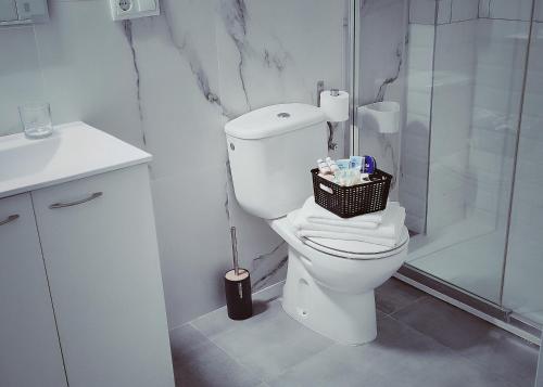 托雷利亚诺Apartamento La Paz的白色的浴室设有卫生间和淋浴。