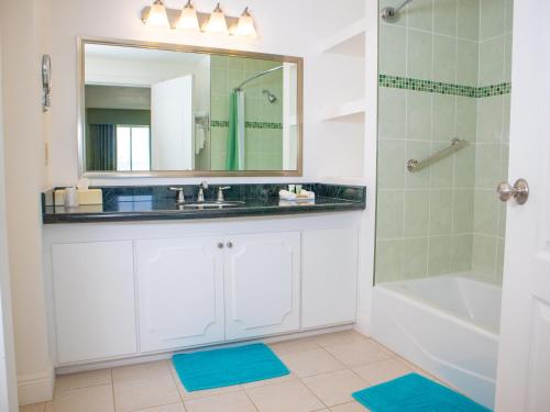 科罗萨尔Princess Vegas Hotel & Casino的浴室配有盥洗盆和带镜子的淋浴