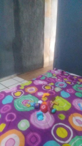 Rancho de la CruzLa Guarida的房间里的地板上有一个色彩缤纷的地毯
