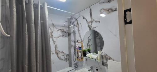 乌斯季卡缅诺戈尔斯克Lux Home Astana的带淋浴和镜子的浴室