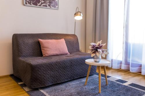布达佩斯Colours Apartments Deluxe with FREE Parking的客厅配有沙发和桌子