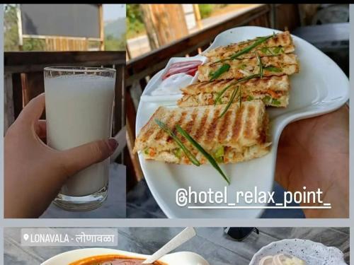 罗纳瓦拉Tara's Hill Resort的持有一盘食物和一杯牛奶的人