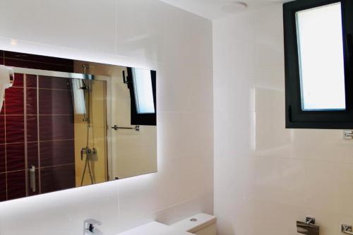 卡拉恩·布拉內斯Villa SONIA的一间带镜子、水槽和淋浴的浴室