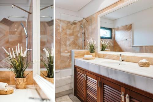 普拉亚布兰卡Villa Marabú的带淋浴和盥洗盆的浴室