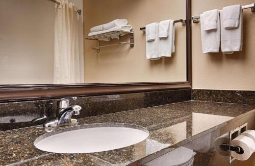南本德米沙沃卡贝斯特韦斯特PLUS酒店的浴室配有盥洗盆、镜子和毛巾