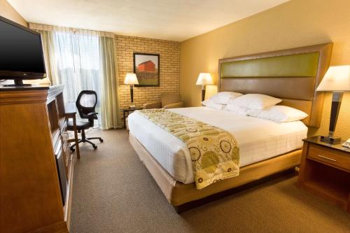 帕迪尤卡Drury Inn & Suites Paducah的配有一张床和一台平面电视的酒店客房