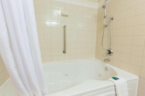 圣安东尼奥圣安东尼奥北石橡树德鲁酒店的浴室配有浴缸和淋浴及浴帘
