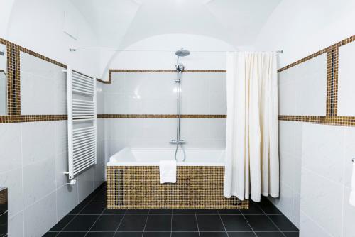 布拉格黄金井酒店的设有带浴缸和淋浴的浴室。