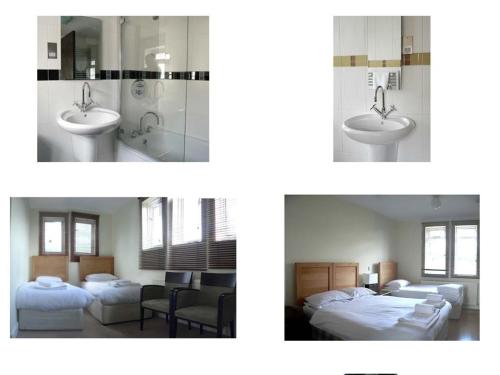 巴尔内特Nap Inn Savoro的浴室的两张照片,配有两张床和一个水槽