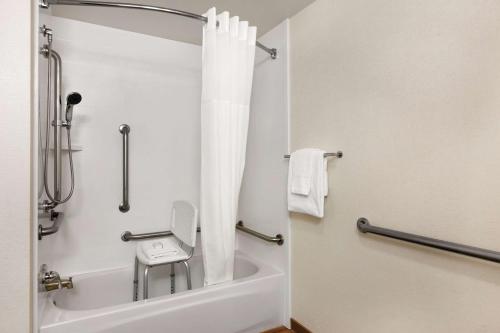 奥兰多奥兰多会议中心国际大道区汉普顿酒店的带浴缸和淋浴帘的浴室