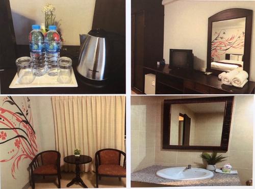 Ban Ko KwangNAKA GUEST HOUSE的带水槽和镜子的浴室的三幅图片